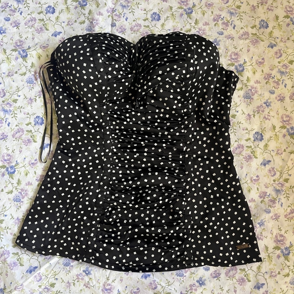 Guess Black and White Patterned Strapless Top